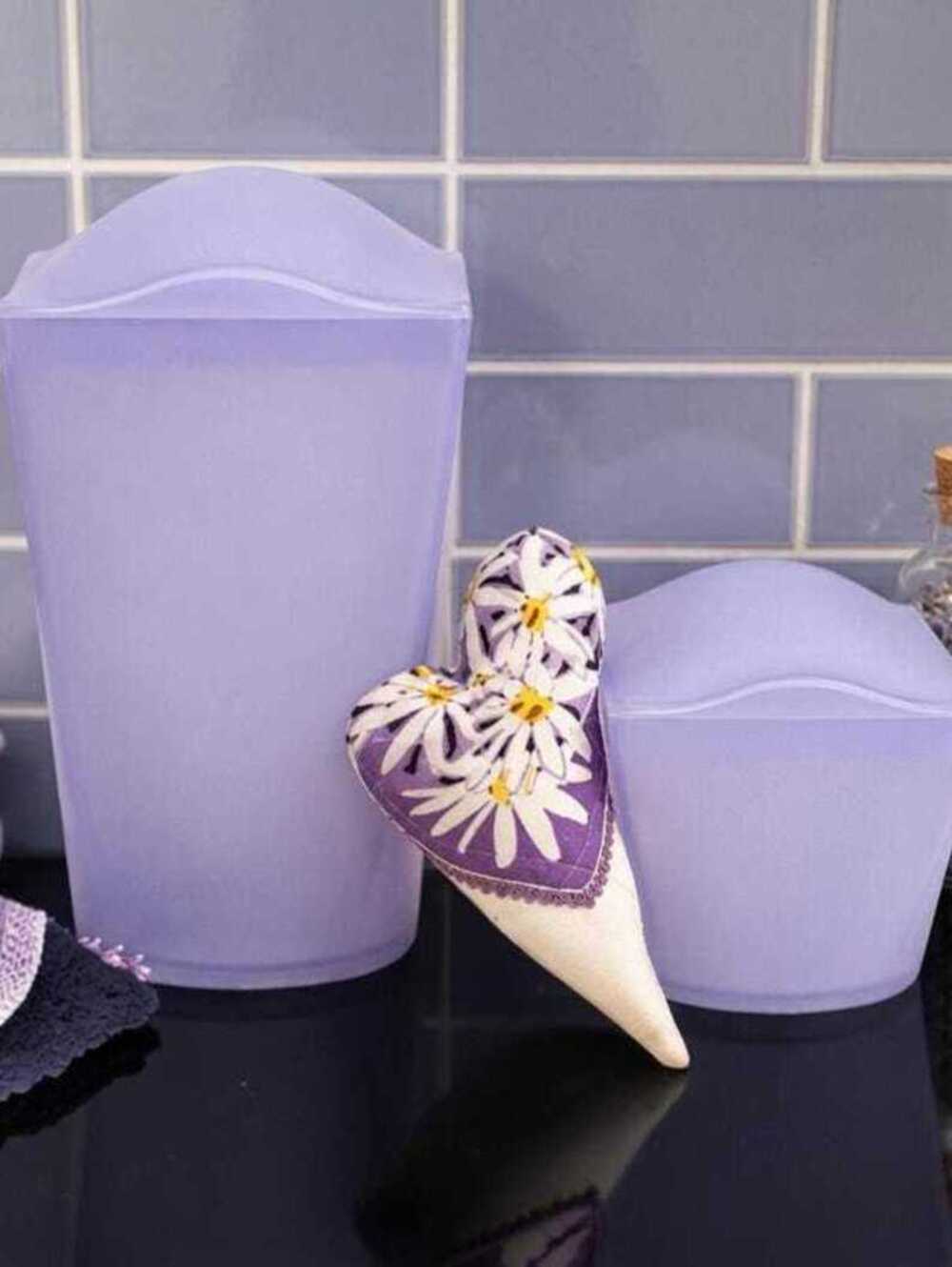 Vintage Lavender Purple Frosted Glass Bathroom Canister Set